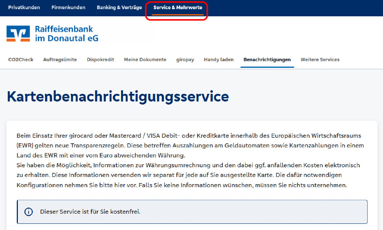 Kartenbenachrichtigungsservice Kartenbenachrichtigungsservice